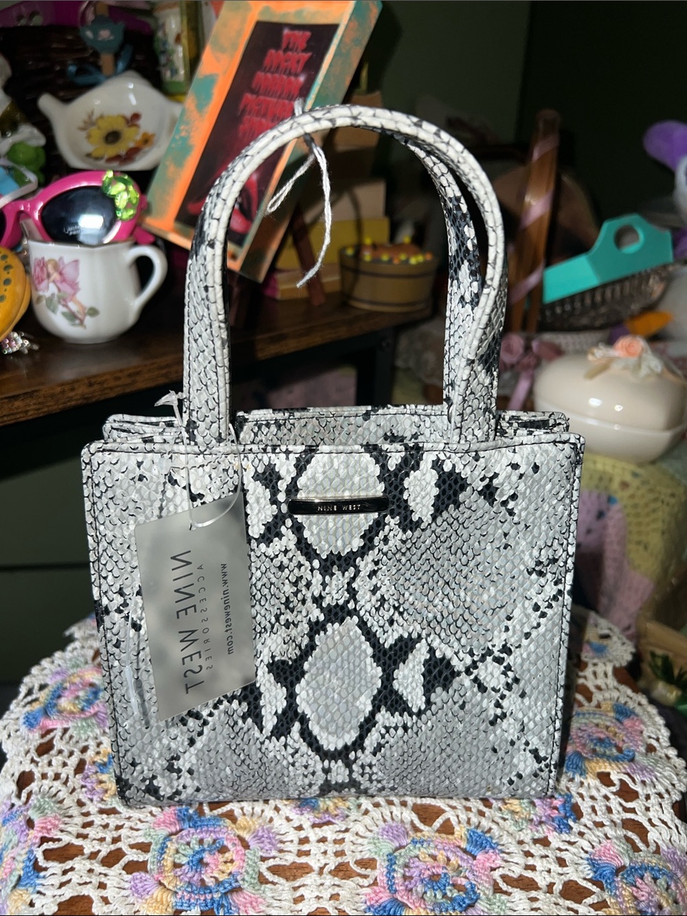 Y2K NINE WEST Snake-Print Structured HANDBAG